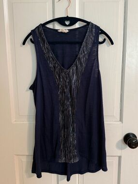 Anthropologie Porridge Navy Embellished Tank M Boho Beaded V Neck Sleeveless Top